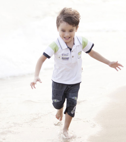 哇喔哇喔新款翻領拼色短袖T恤