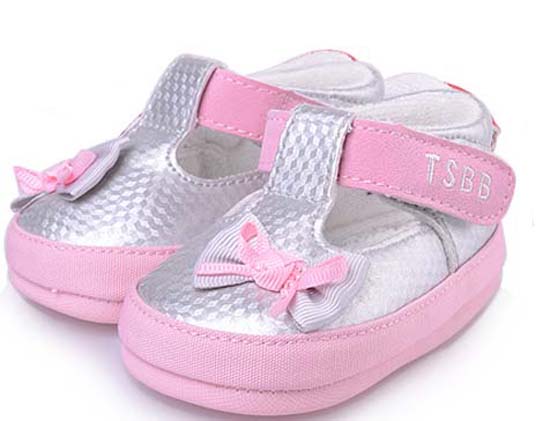 天使之嬰格子PU幼兒學步鞋粉色