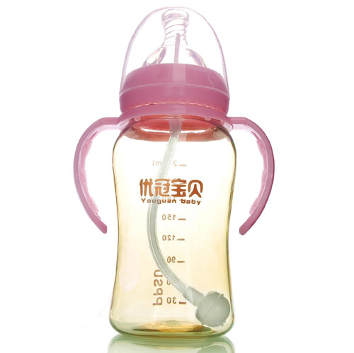 優(yōu)冠寶貝PPSU寬口帶柄自動奶瓶240ml紅色