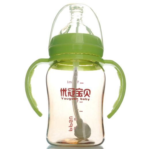 優冠寶貝PPSU寬口帶柄自動奶瓶180ml綠色