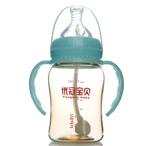 優冠寶貝PPSU寬口帶柄自動奶瓶180ml藍色