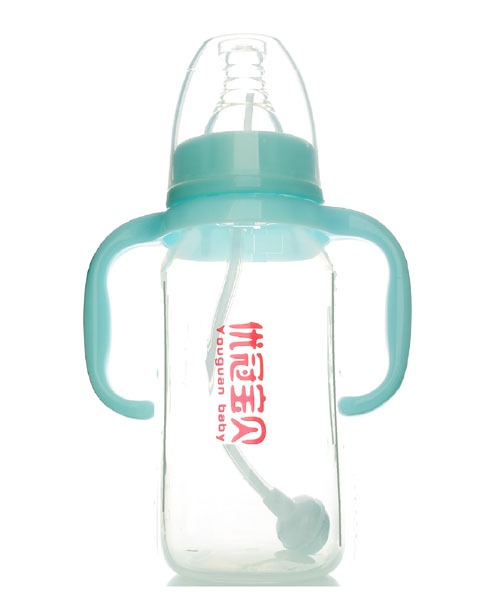 優(yōu)冠寶貝帶柄PP奶瓶180ml藍色