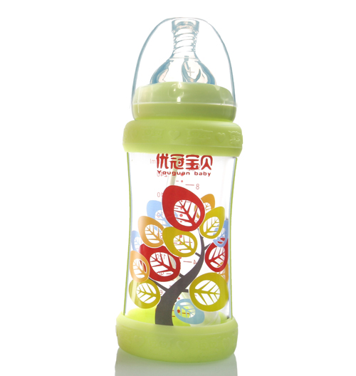 優冠寶貝標口防護玻璃奶瓶260ml綠色