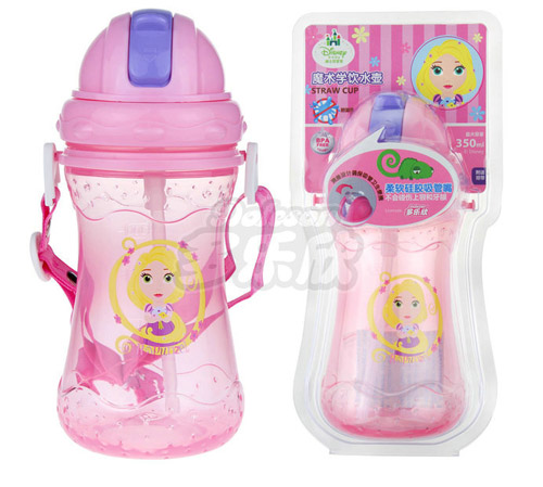 迪士尼寶寶術滑蓋學飲吸管水壺粉色長發公主