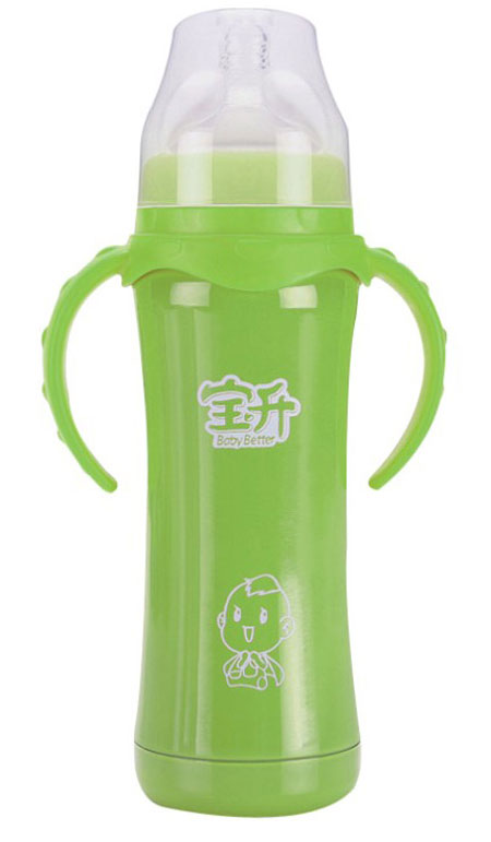 寶升240ML寬口徑保溫奶瓶綠色