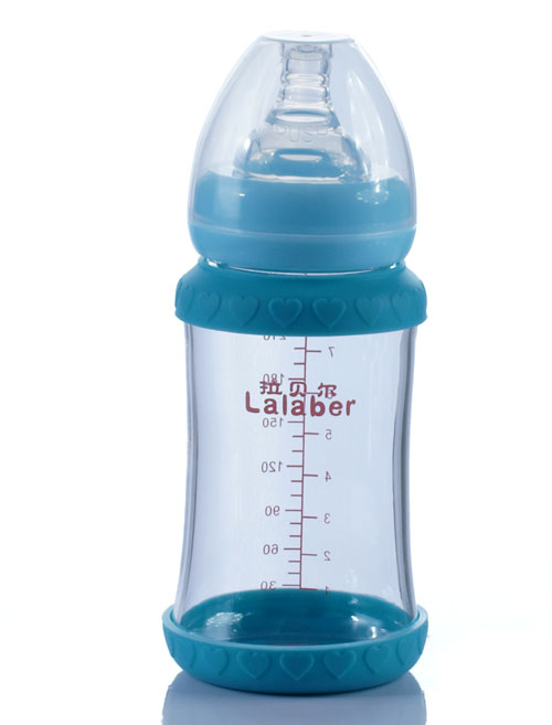 拉貝爾8安士寬口徑連藍色感溫保護環玻璃奶瓶
