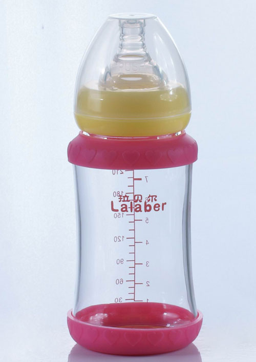 拉貝爾8安士寬口徑連紅色感溫保護環玻璃奶瓶