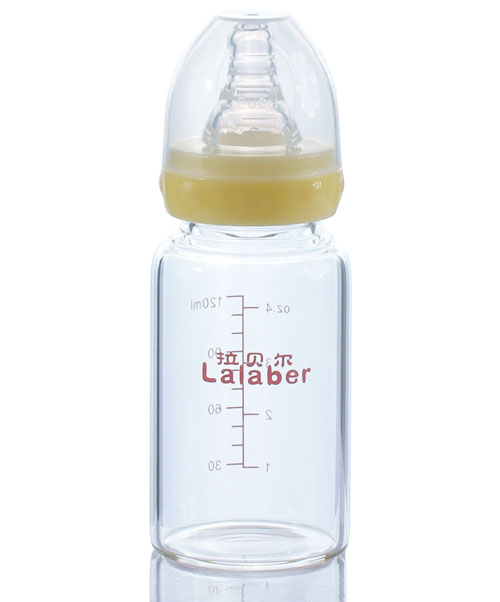 拉貝爾4安士標準口徑玻璃奶瓶-黃色奶環