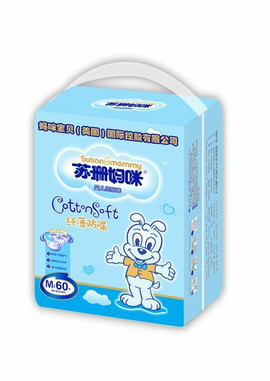 蘇珊媽咪纖薄防漏嬰兒紙尿褲M60片(藍色裝)
