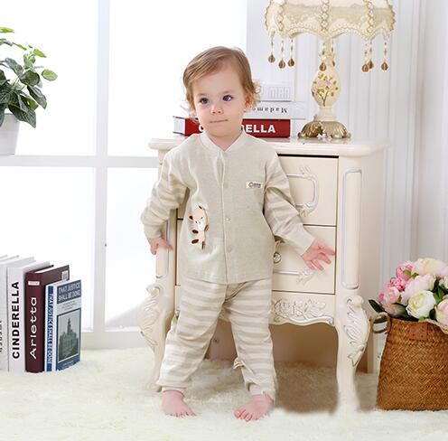 蓓琪兔嬰兒服飾2015秋冬新品彩棉系列對襟套裝0