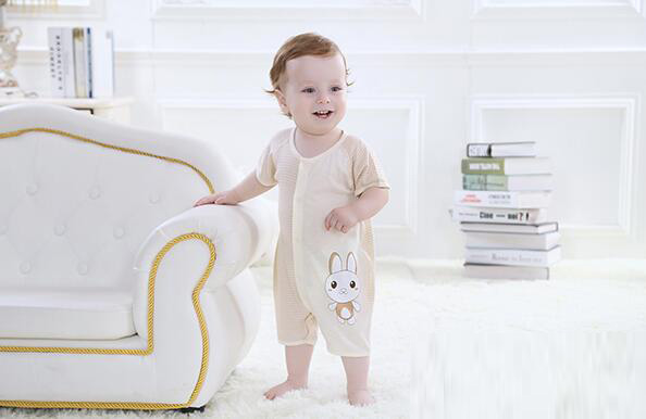 蓓琪兔嬰兒內衣2015春夏新款間條短袖連體衣0