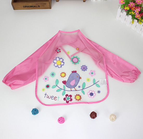 嬰兒EVA免洗吃飯衣圍兜圍嘴長袖粉