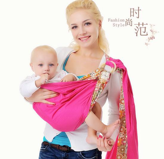 寶寶全棉雙環扣透氣育兒背巾玫紅