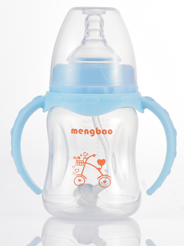 盟寶寬口PP奶瓶-藍色