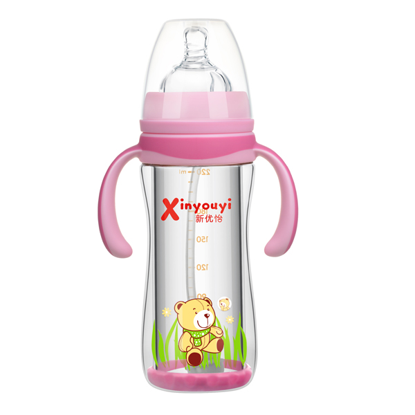 新優怡雙層防爆玻璃奶瓶220ml 紅色