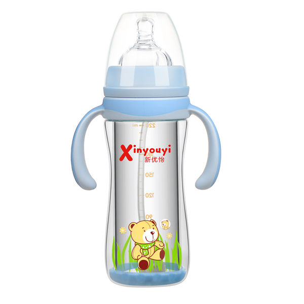 新優怡雙層防爆玻璃奶瓶220ml 藍色