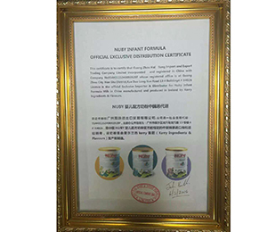 Nuby奶粉中國總代授權書