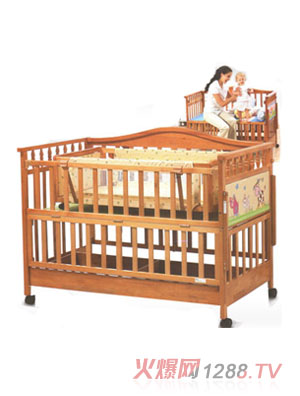 藍(lán)精靈嬰兒粉色木床