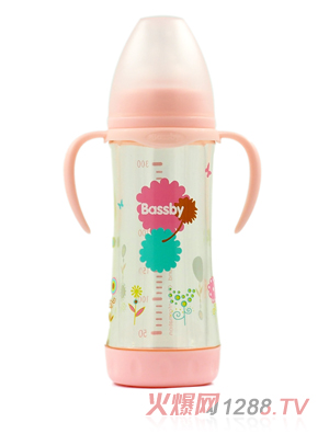 貝斯比寬口弧形晶鉆玻璃防爆兩用奶瓶220ml紅色（PPSU防護套）