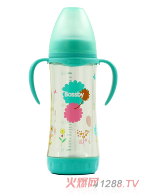 貝斯比寬口弧形晶鉆玻璃防爆兩用奶瓶220ml綠色（PPSU防護套）