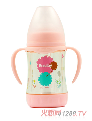 貝斯比寬口弧形晶鉆玻璃防爆兩用奶瓶120ml紅色（PPSU防護套）