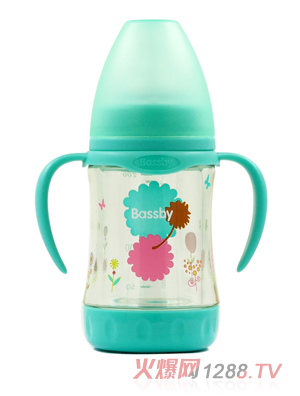 貝斯比寬口弧形晶鉆玻璃防爆兩用奶瓶120m綠色（PPSU防護套）
