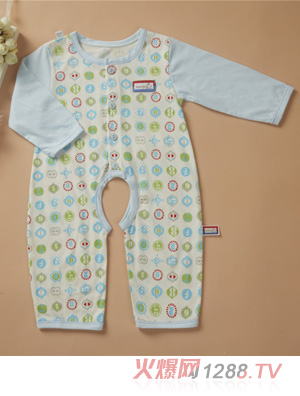 金色小魚純棉素色單面數字開檔哈衣