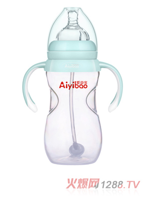 愛益寶弧形有柄自動pp奶瓶300ml 藍(lán)色