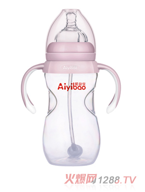 愛益寶弧形有柄自動pp奶瓶300ml 粉色