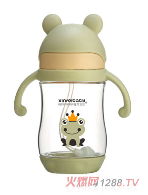 馨菲寶貝Tritan防噴防漏兒童學飲杯D082灰綠色
