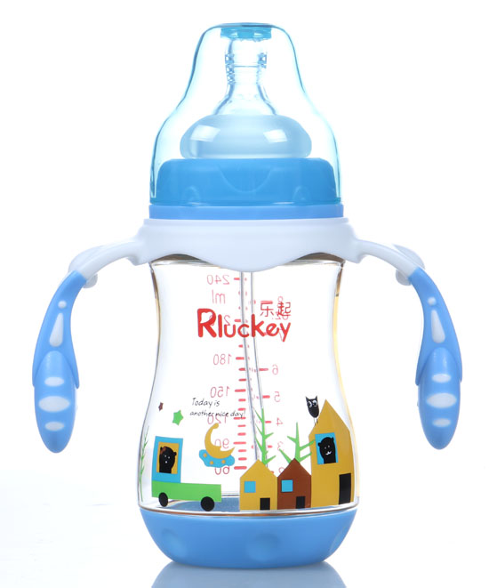 樂起240ml弧形有耳PPSU奶瓶藍